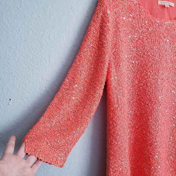 Gibson Latimer Neon Orange Sequin Knit Sweater - Picture 3 of 8
